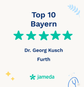 Jameda 5-Sterne Auszeichnung die aufzeigt das Hr. Dr. Georg Kusch zu einem der bestbewerteten Ärzten in Fürth gehört.